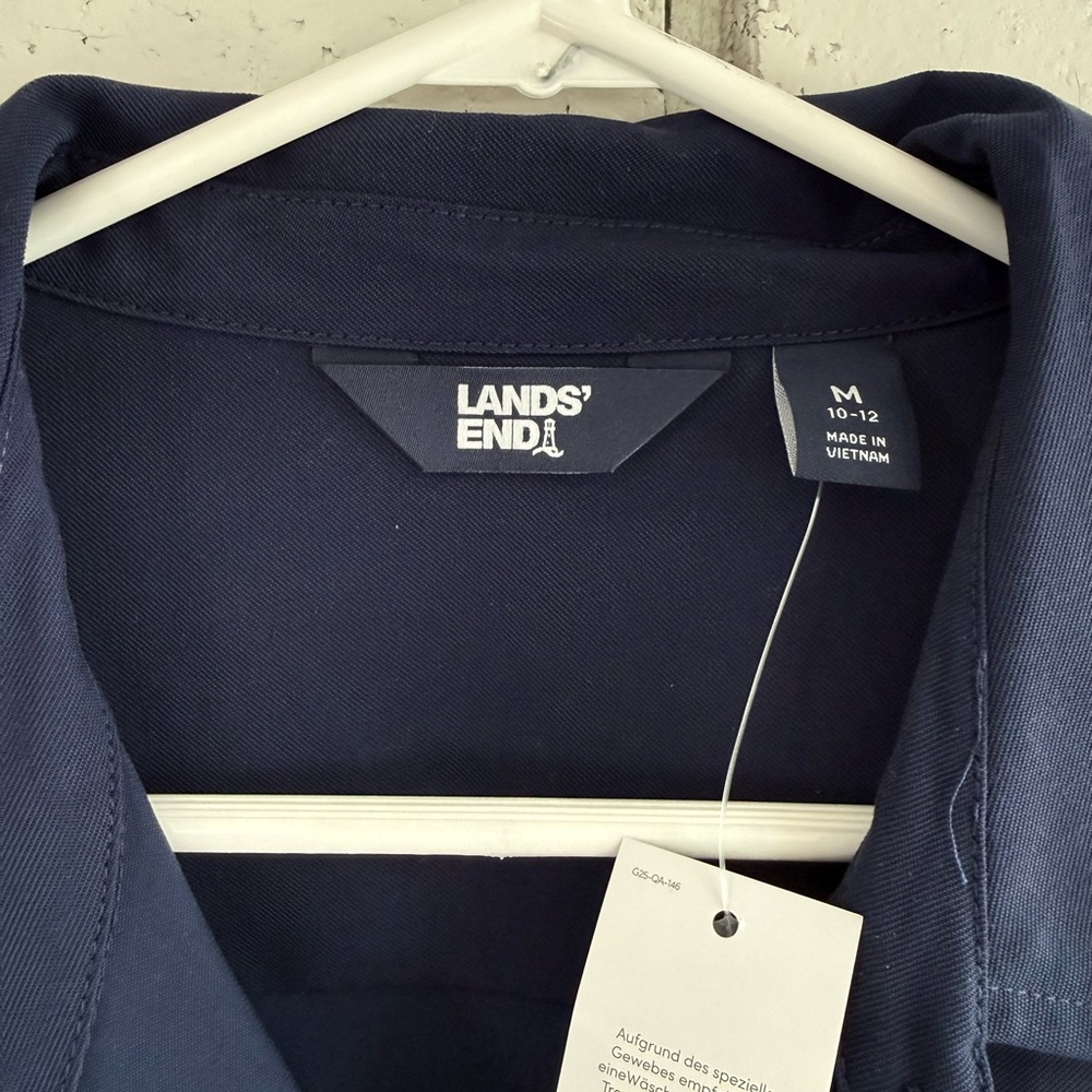 NWT Lands’ End Navy Button Front Midi Dress‎ Tie Waist Puff Sleeve Classic - Picture 10 of 13